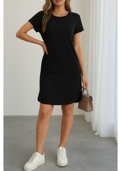 Eyesof Kadın Kısa Kollu Bisiklet Yaka Viskon Iki Iplik Elbise
