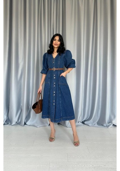 Eyesof Mavi Balon Kol Kot Elbise modelleri