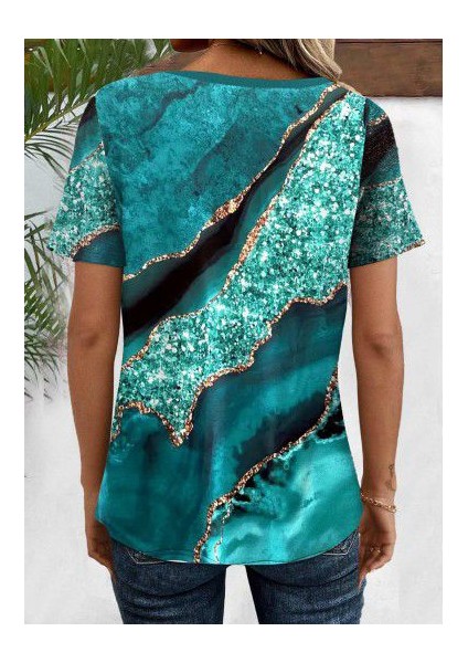 Eyesof Kadın Kısa Kollu V Yakalı Önden Düğmeli Baskılı Süprem Bluz fiyatları