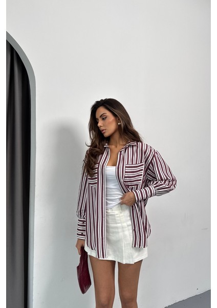 Eyesof Çizgili Gömlek - Bordo fiyatları