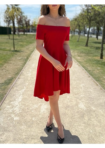 Eyesof Kadın Kısa Kollu Madonna Yaka Önü Kısa Arkası Uzun Ithal Krep Elbise modelleri