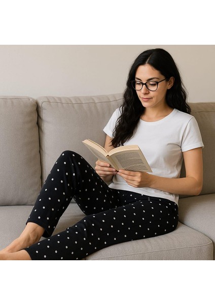 Kadın Desenli Cepli Süet Tek Alt Siyah