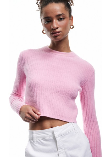 Uzun Kollu Bisiklet Yaka Triko Crop Kazak fiyatları