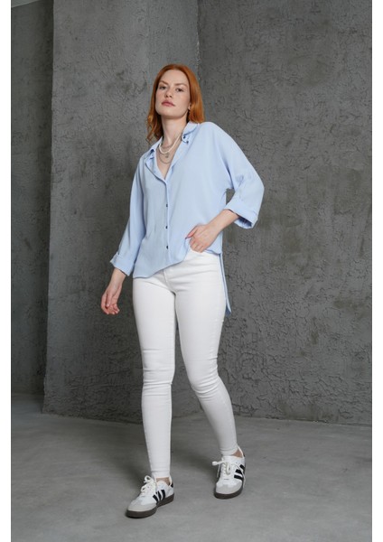 Eyesof Kol Katlama Detaylı Bebe Mavi Gömlek