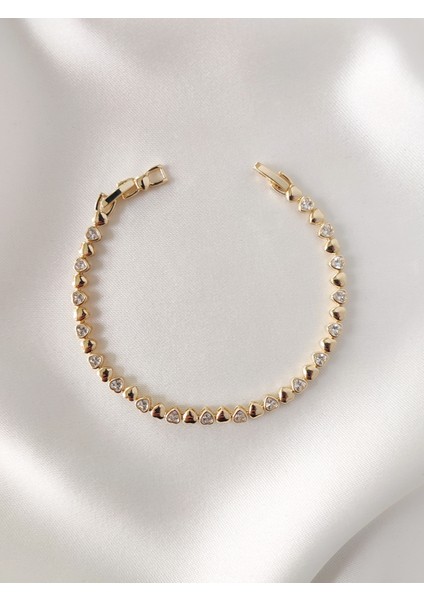 14 Ayar Altın Kaplama Mini Kalpli Bileklik