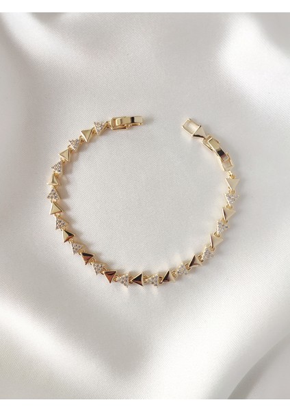 14 Ayar Altın Kaplama Sıralı Üçgen Bileklik