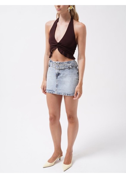 Eyesof Kemer Detay Denim Mini Etek modelleri