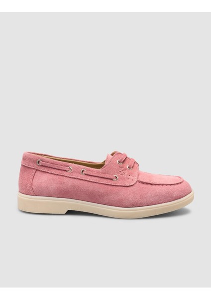 %100 Hakiki Deri Pudra Ip Detaylı Süet Kadın Loafer