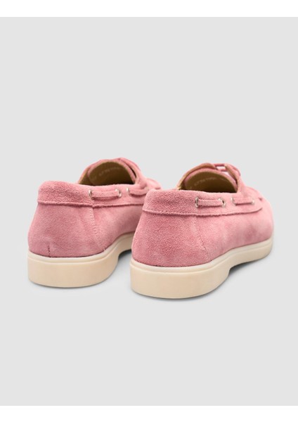 %100 Hakiki Deri Pudra Ip Detaylı Süet Kadın Loafer modelleri