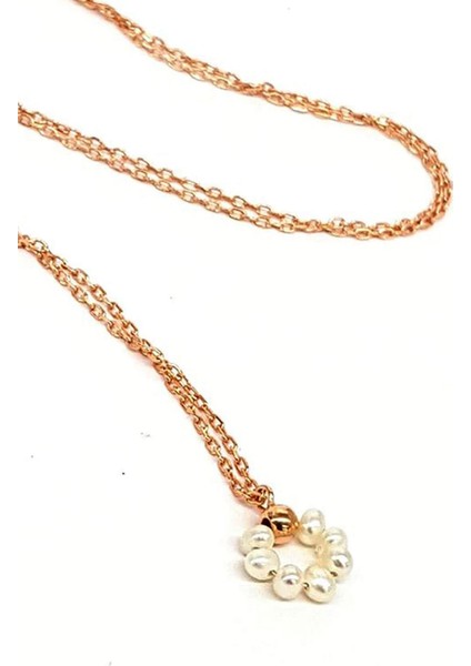 Barok İncili Gümüş Üzerine rose altın kaplama minimal kolye