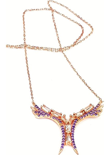 Baget kesim zirkon taşlı ve ametist taşlı gümüş modern kolye