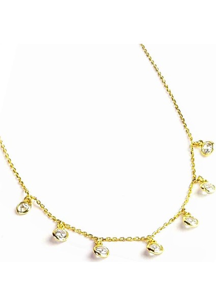 Gümüş Üzerine altın kaplamalı zirkon taş detaylı trend gümüş kolye