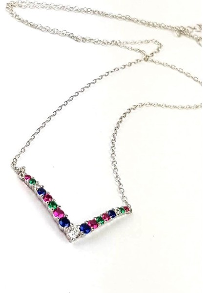 Renkli zirkon taşlı gümüş bayan kolye