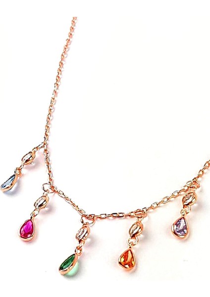 Renkli zirkon taşlı gümüş kolye