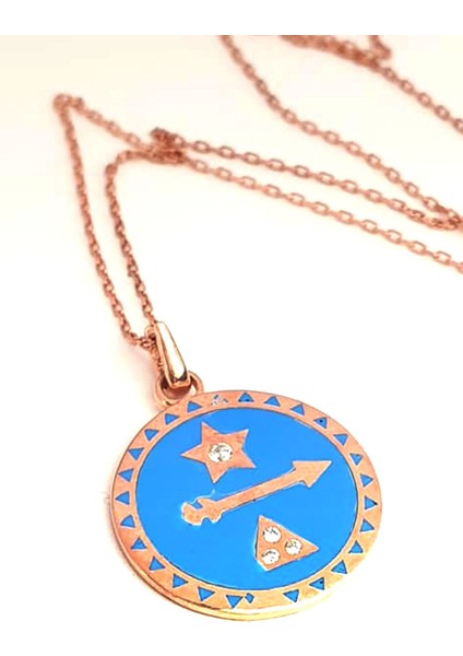 Mavi mineli 925 ayar gümüş rose plaka kolye