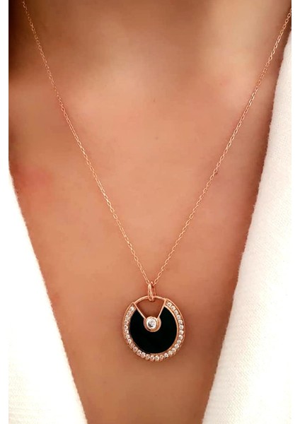 Yeşil mineli zirkon taş detaylı tasarım rose gümüş kolye fiyatları