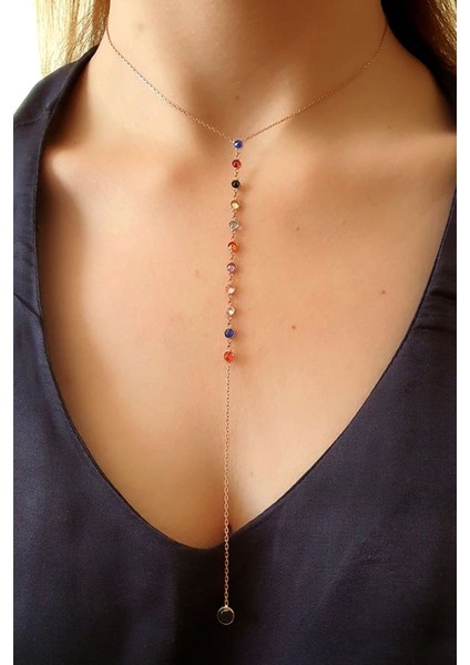 Gümüş renkli zirkon taşlı trend kolye