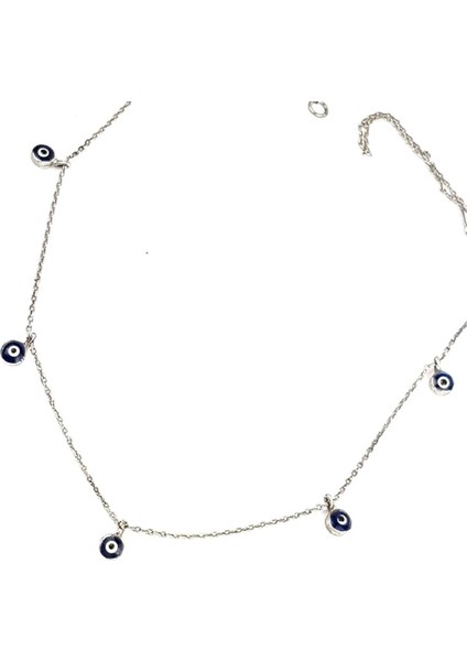 Mineli nazar boncuklu gümüş bayan kolye