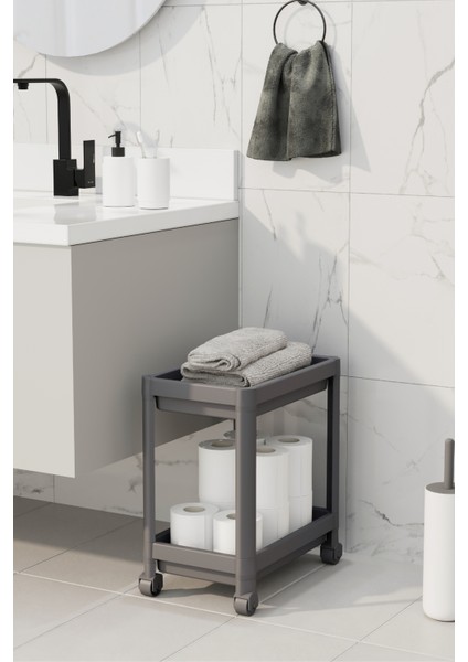 2 Adet Tezgah Altı Tekerlekli Raf Ünitesi Koku Yapmaz Gri Plastik 10x10x210 cm fiyatları