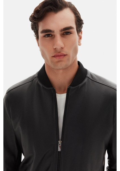 Ds Damat Regular Fit Siyah Düz Deri Mont fırsatları