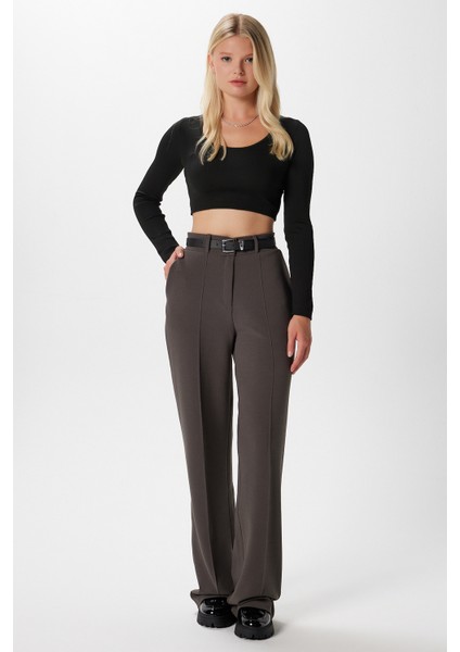 Likra Serisi Lift Süs Dikişli Esnek Antrasit Palazzo Pantolon fiyatları