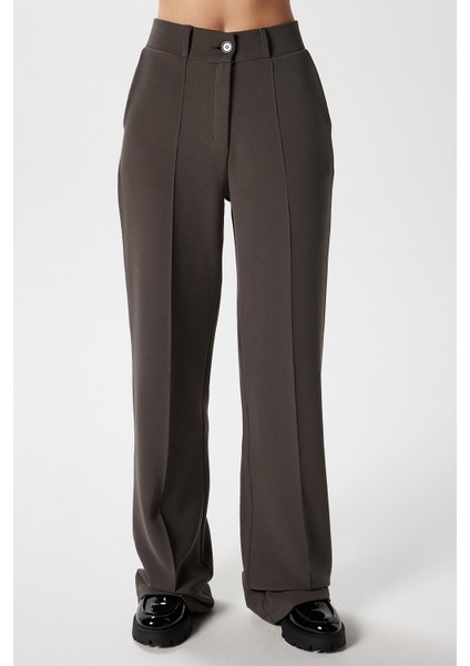Likra Serisi Lift Süs Dikişli Esnek Antrasit Palazzo Pantolon fırsatları