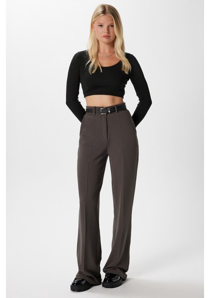 Likra Serisi Lift Süs Dikişli Esnek Antrasit Palazzo Pantolon indirimleri