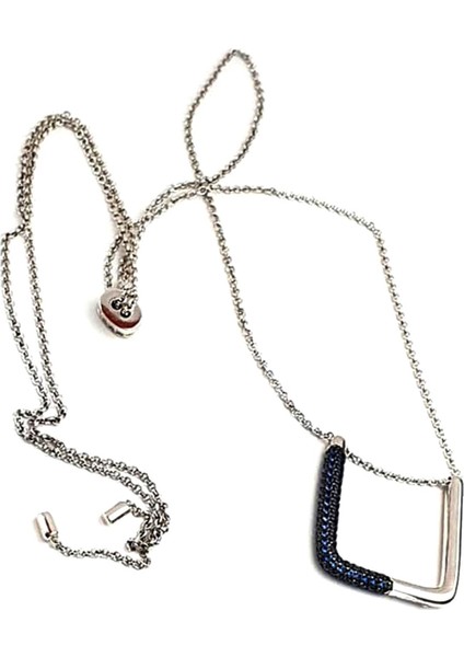 Lacivert zirkon taş italyan tasarımı 925 ayar gümüş asansörlü ayarlanabilir kare kolye fiyatları