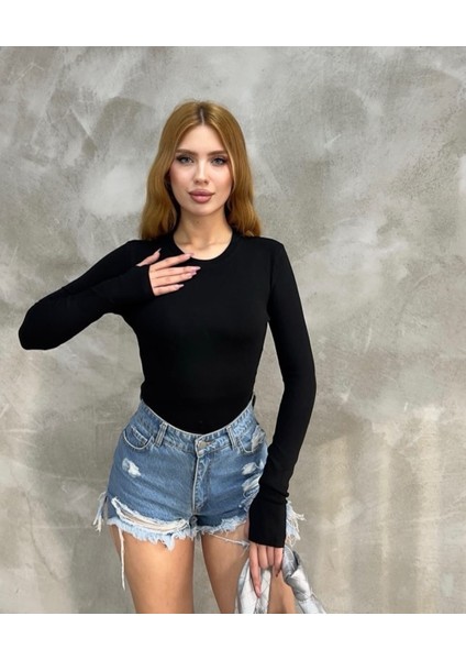 Kadın Modal Kumaş Yumuşak Esnek Bisiklet Yaka Parmak Geçirmeli Body indirimleri