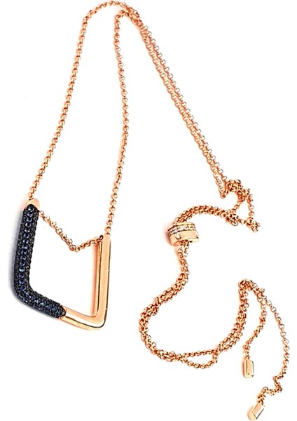 Lacivert zirkon taş italyan tasarımı 925 ayar gümüş rose asansörlü ayarlanabilir kare kolye modelleri