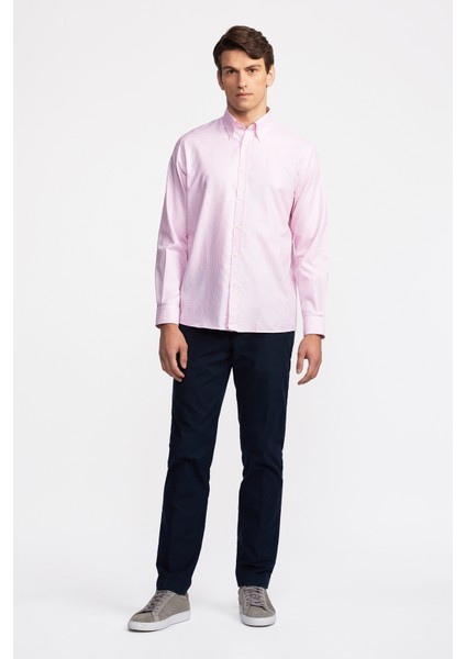 Erkek Pembe Cooper Fit Düğmeli Yaka Pötikareli Spor Gömlek modelleri