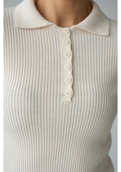 Eyesof Polo Yaka 6 Düğmeli Kazak - Krem indirimleri
