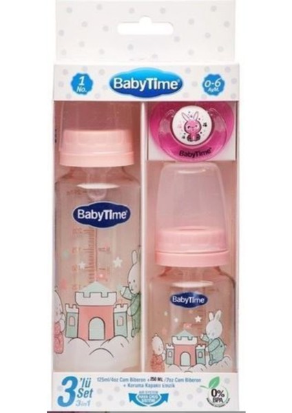 Bebekler Için 3'lü Cam Biberon Seti, 0-6 Ay, Pembe