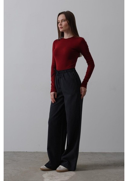 Eyesof Beli Lastikli Bol Paça Pantolon - Lacivert-Beyaz fiyatları