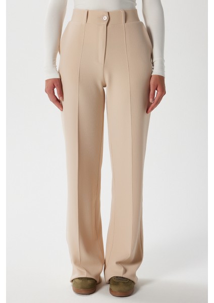 Likra Serisi Lift Süs Dikişli Esnek Açık Bej Palazzo Pantolon fiyatları