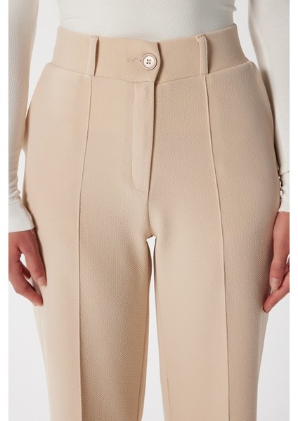 Likra Serisi Lift Süs Dikişli Esnek Açık Bej Palazzo Pantolon indirimleri