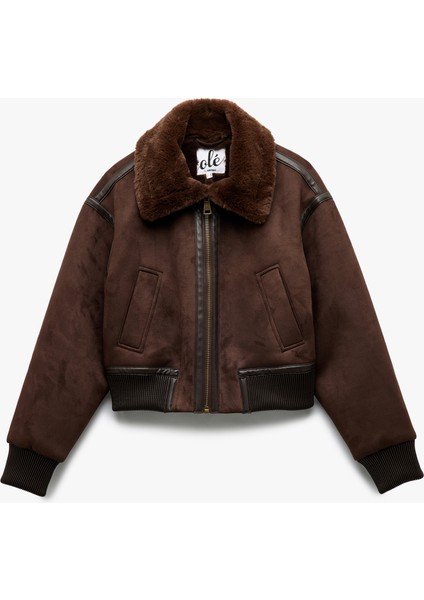 Uzun Kollu Suni Kürk Yaka Detaylı Femuarlı Bomber Ceket fırsatları