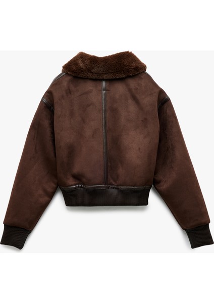 Uzun Kollu Suni Kürk Yaka Detaylı Femuarlı Bomber Ceket indirimleri