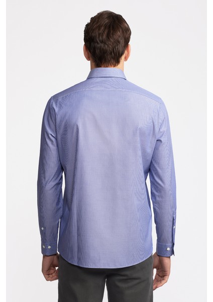 Erkek Lacivert Cooper Fit Düğmeli Yaka Çizgili Spor Gömlek indirimleri
