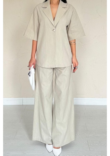 Eyesof Bej Önü Tek Düğmeli Ceket Pantolon Takım modelleri