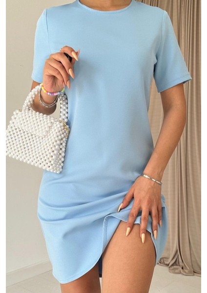 Eyesof Mavi Kısa Kol Atlas Mini Elbise modelleri