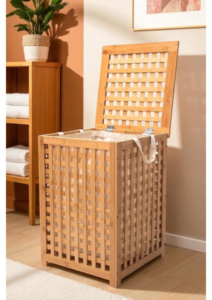 Bambu Çamaşır Sepeti 58X40 cm Kulplu Taşınabilir Bezli DB-0042 fiyatları