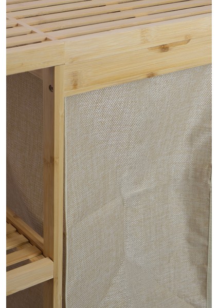 Bambu 3 Raflı Kumaş Sepetli Banyo Düzenleyici Kirli Çamaşır Sepeti DB-0046 indirimleri