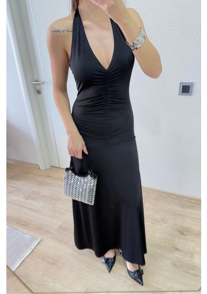 Eyesof Sırt Dekolteli Uzun Kollu Elbise - Siyah modelleri