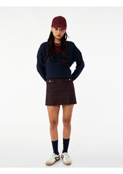 Cep Detaylı Düğmeli A Kesim Slim Fit Tüvit Mini Etek fiyatları