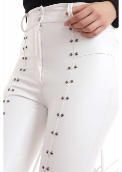 Eyesof Beyaz Taş Işlemeli Deri Tayt modelleri