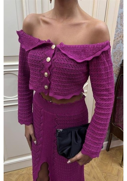 Eyesof Madonna Yaka Derin Yırtmaç Etekli Şık Triko Takım 10099