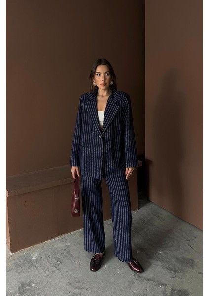 Eyesof Lacivert Çizgili Ceket ve Pantolon Takım modelleri
