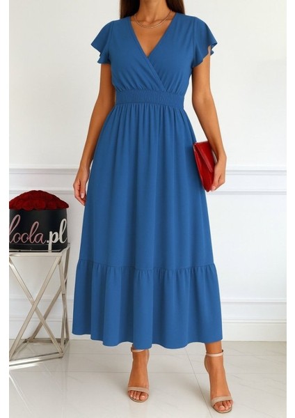 Eyesof Kadın Kısa Kelebek Kollu Kruvaze Yakalı Beli Lastikli Aerobin Elbise