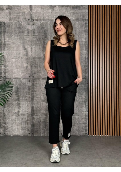 Eyesof Kadın Askılı Yuvarlak Yaka Viskon Iki Iplik Bluz ve Eşofman Altı Ikili Takım